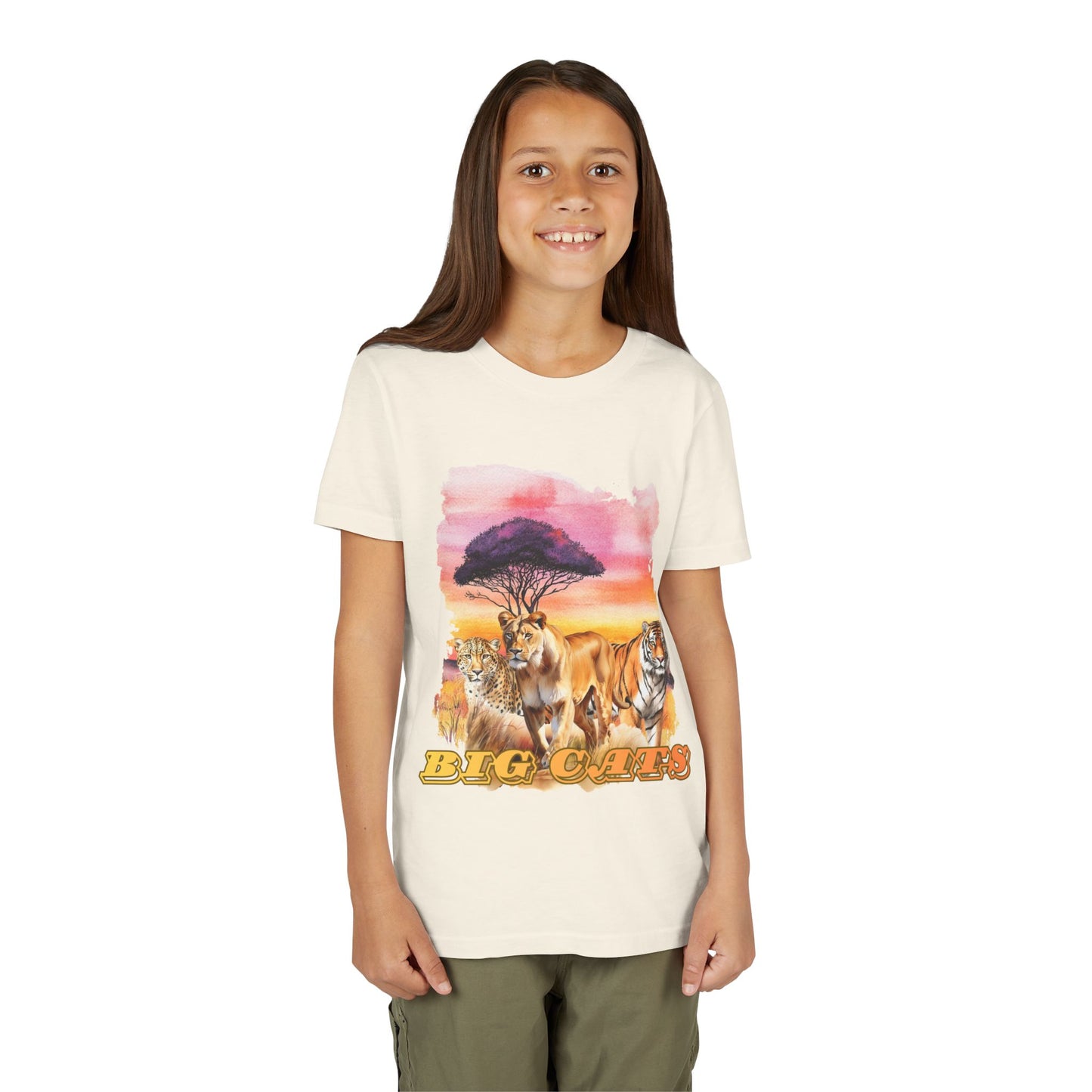 Girls Big Cats Trio Short Sleeve Tee (Lion, Tiger, Cheetah)