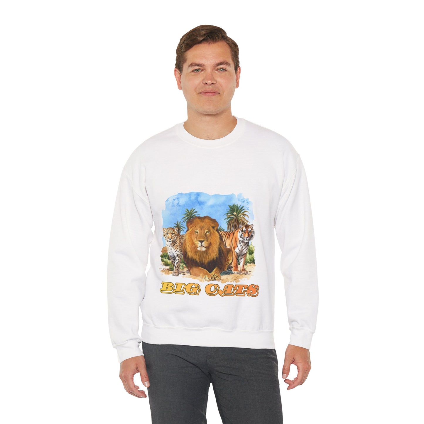 Men's Big Cats Trio Crewneck Sweatshirt - Cheetah, Lion & Tiger