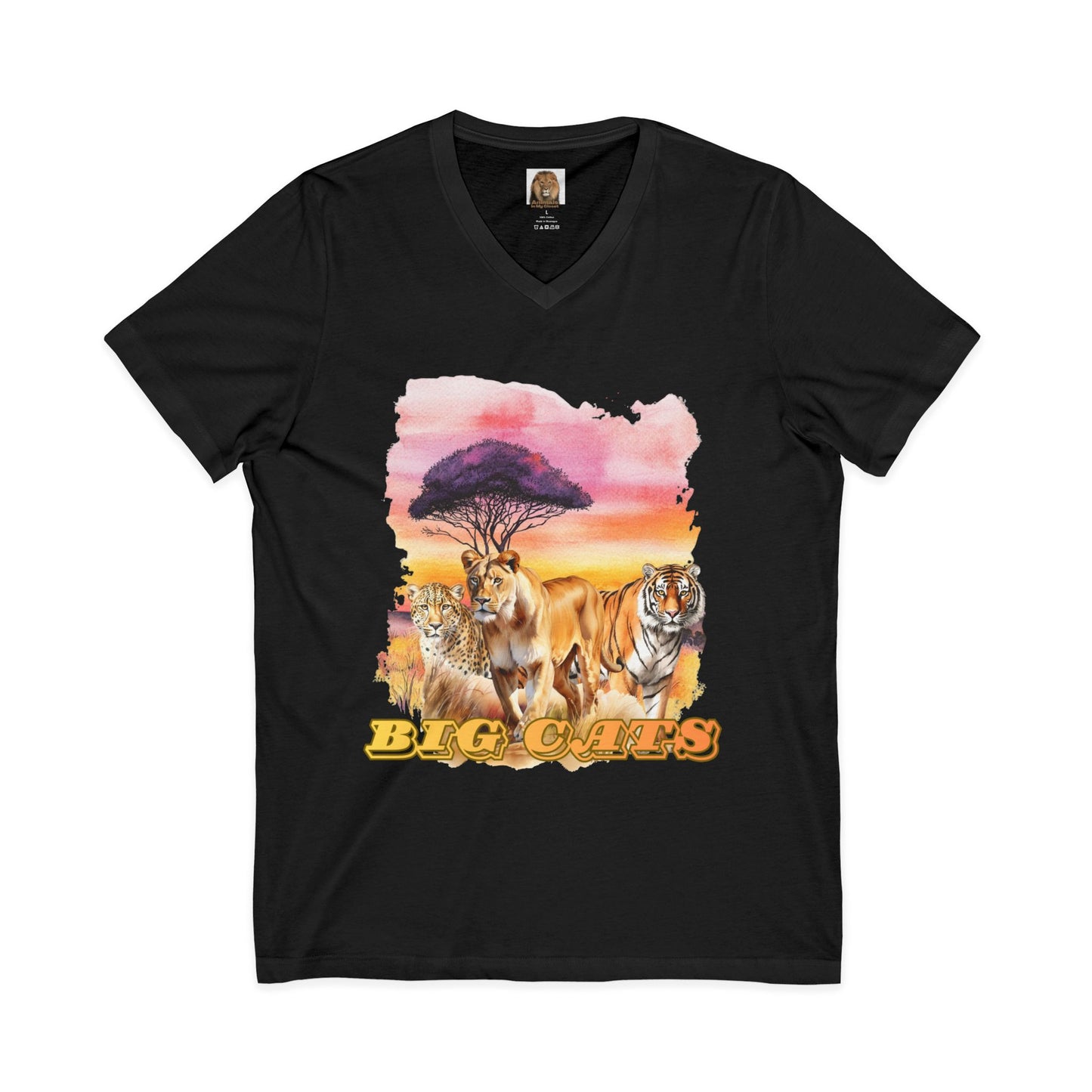 Women's Trio Big Cats Short Sleeve V-Neck Tee