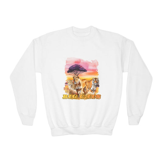 Girls Trio Big Cats Crewneck Sweatshirt - Cheetah, Lioness and Tiger