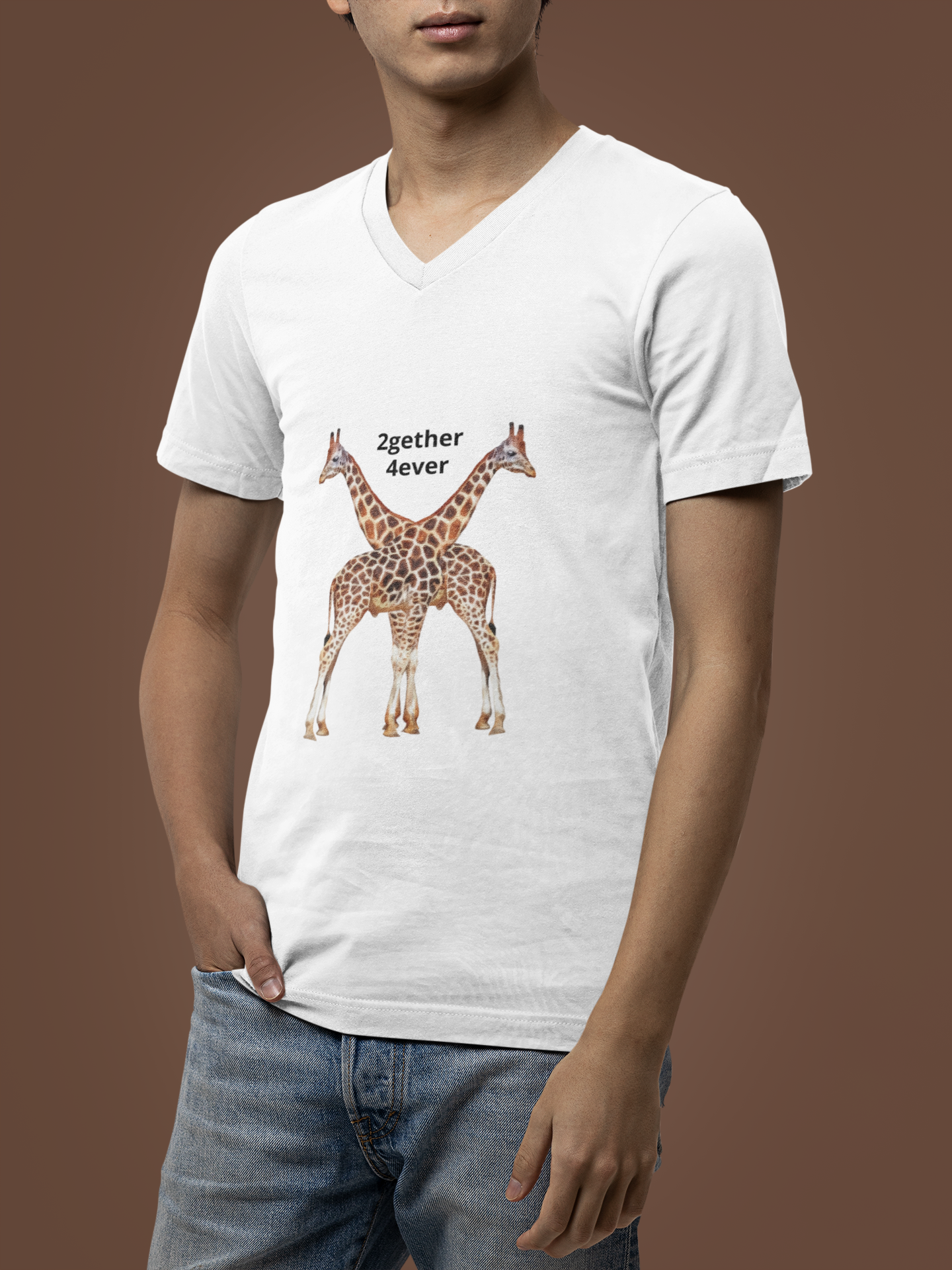 Giraffe Couple Romantic Unisex V-Neck Tee for Animal Lovers