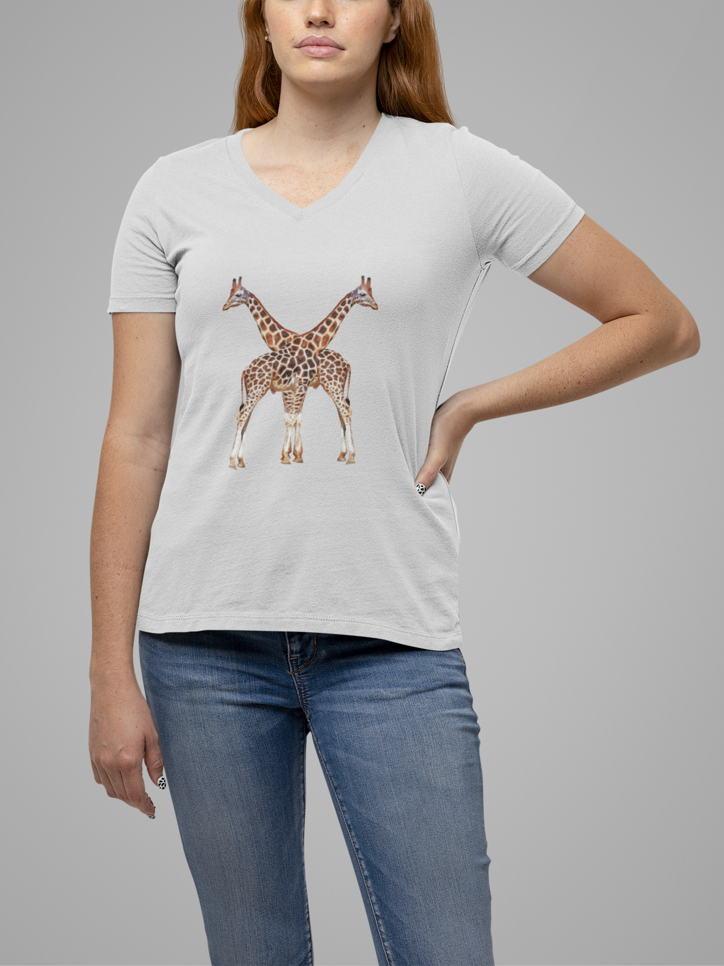 Unisex Giraffe Love V-Neck Tee for Animal Lovers