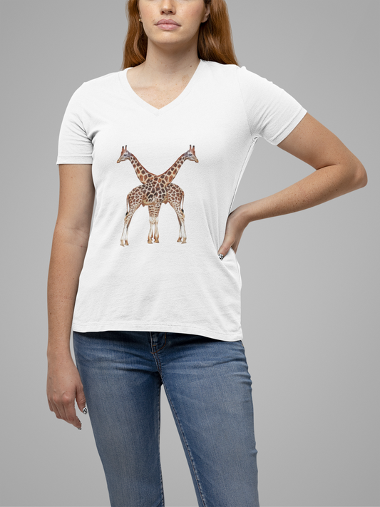 Unisex Giraffe Love V-Neck Tee for Animal Lovers