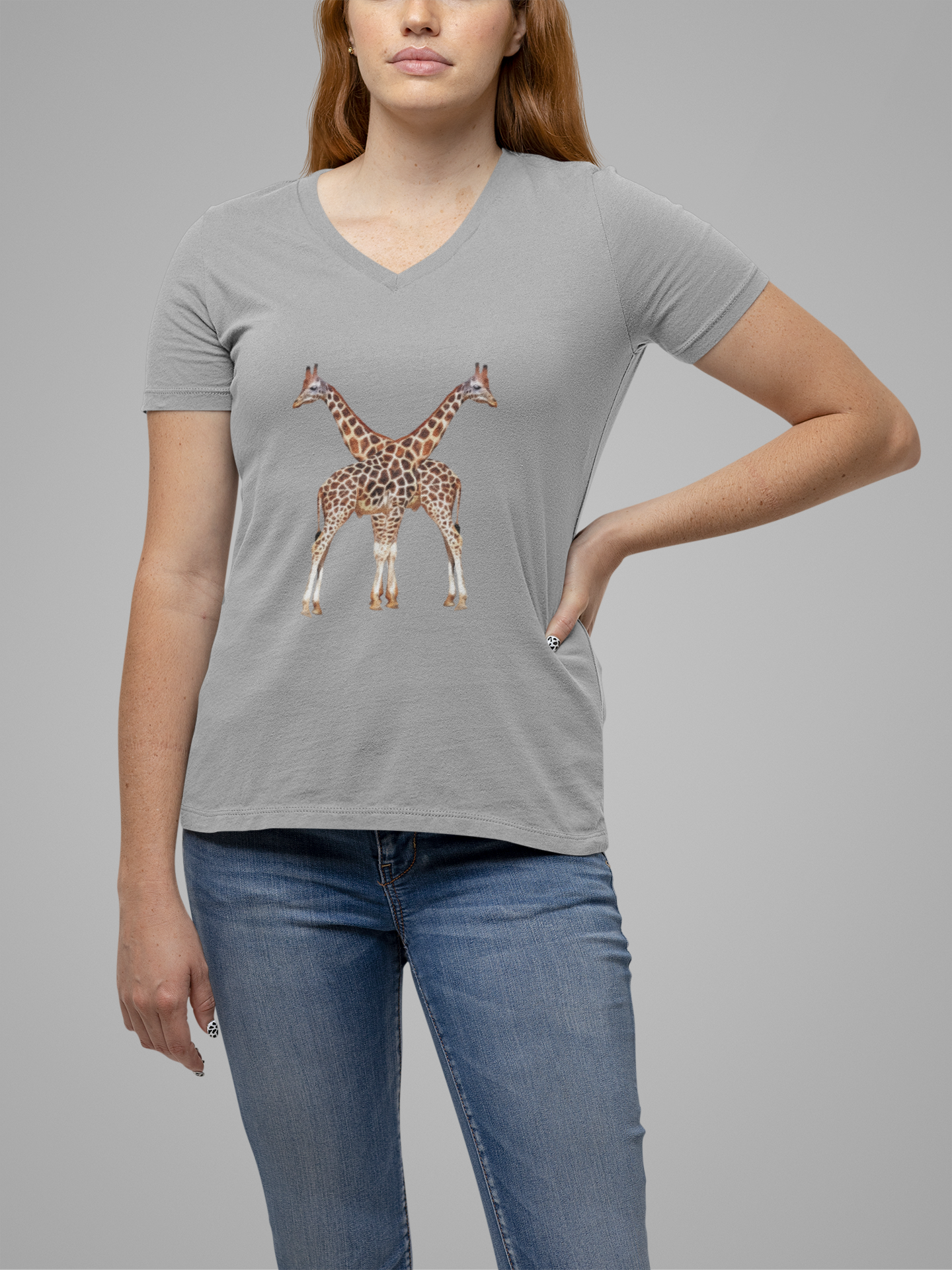 Unisex Giraffe Love V-Neck Tee for Animal Lovers