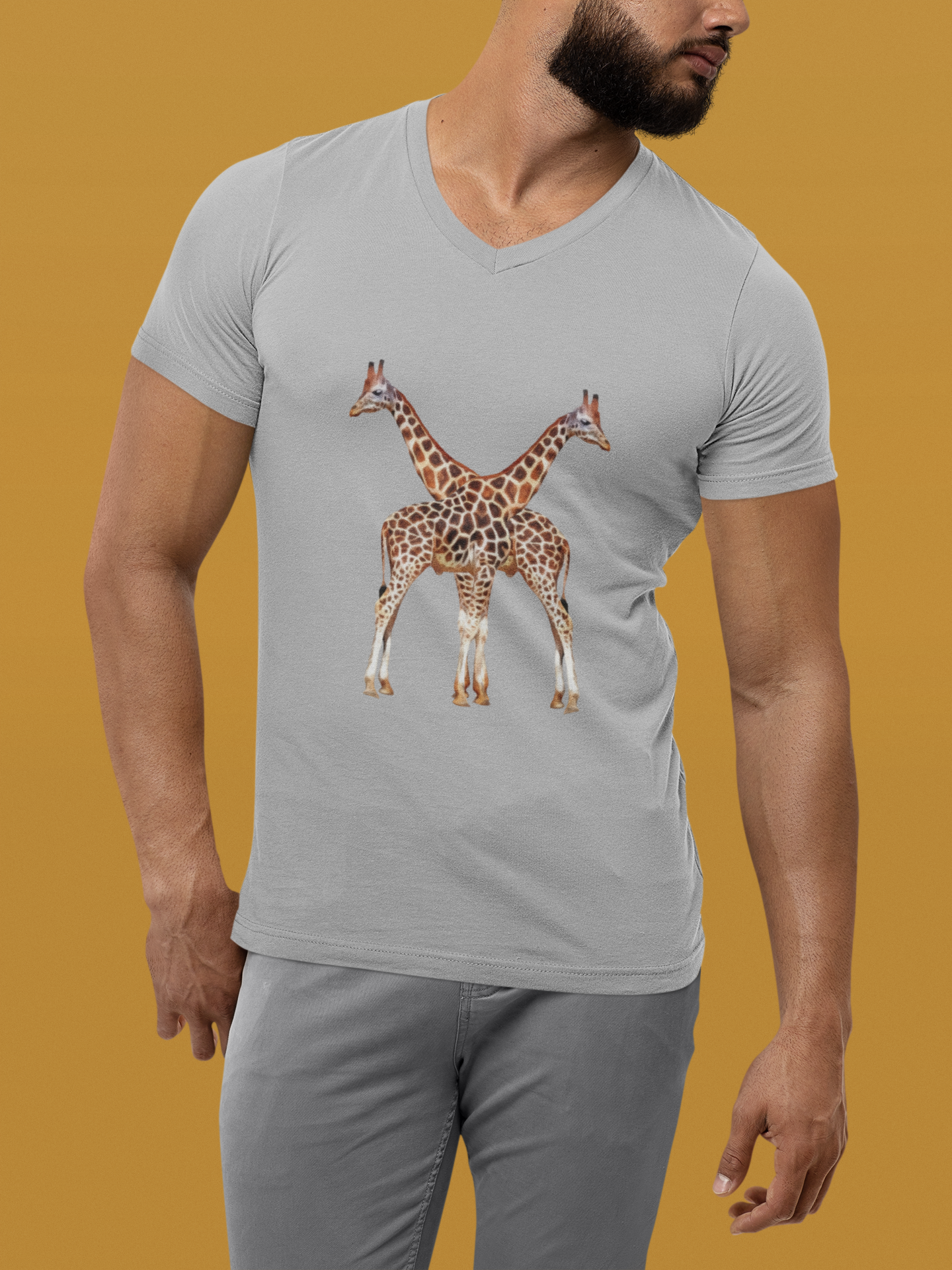 Unisex Giraffe Love V-Neck Tee for Animal Lovers