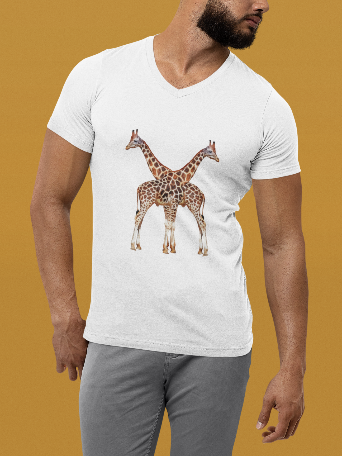 Unisex Giraffe Love V-Neck Tee for Animal Lovers