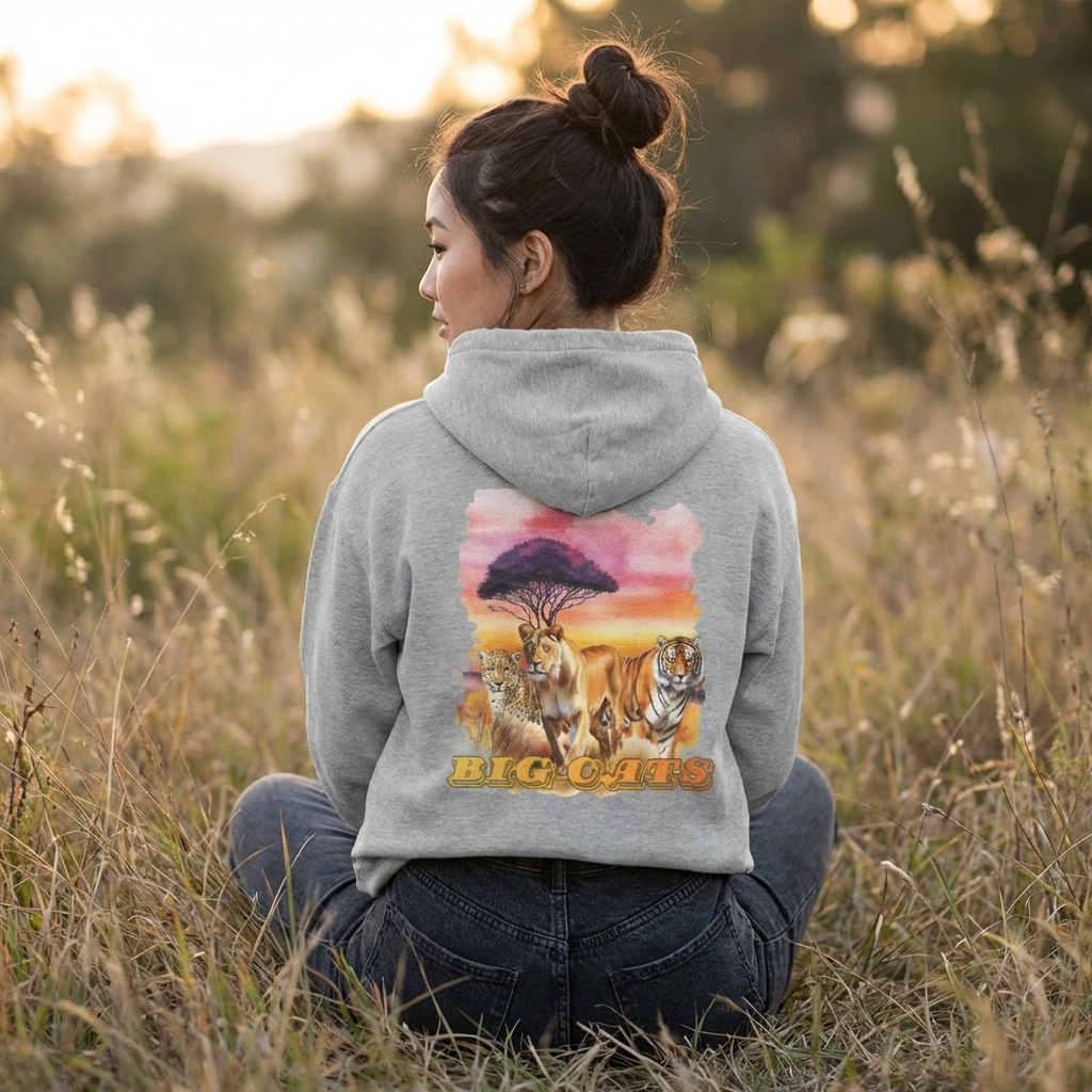 Women's Big Cats Trio Hoodie - Cheetah, Lion, and Tiger