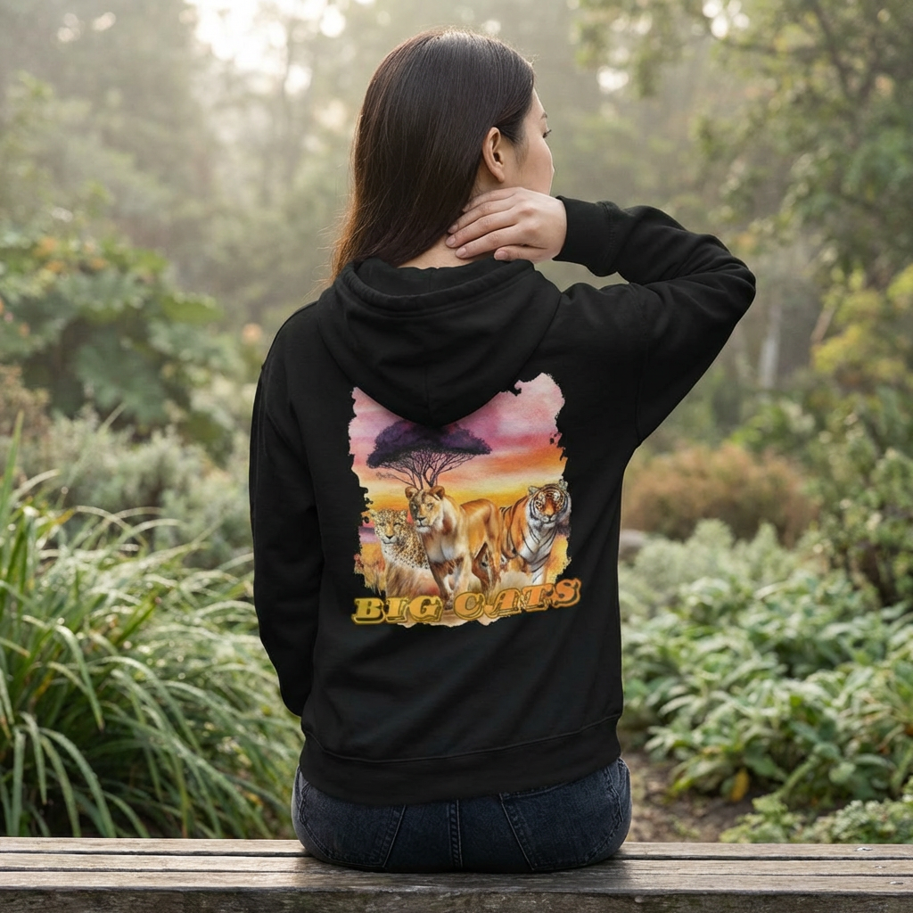 Women's Big Cats Trio Hoodie - Cheetah, Lion, and Tiger