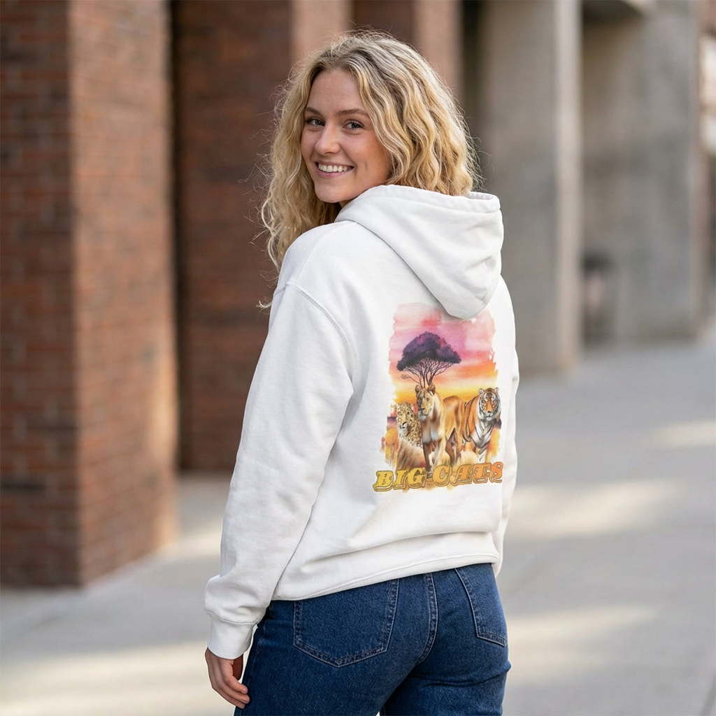 Women's Big Cats Trio Hoodie - Cheetah, Lion, and Tiger