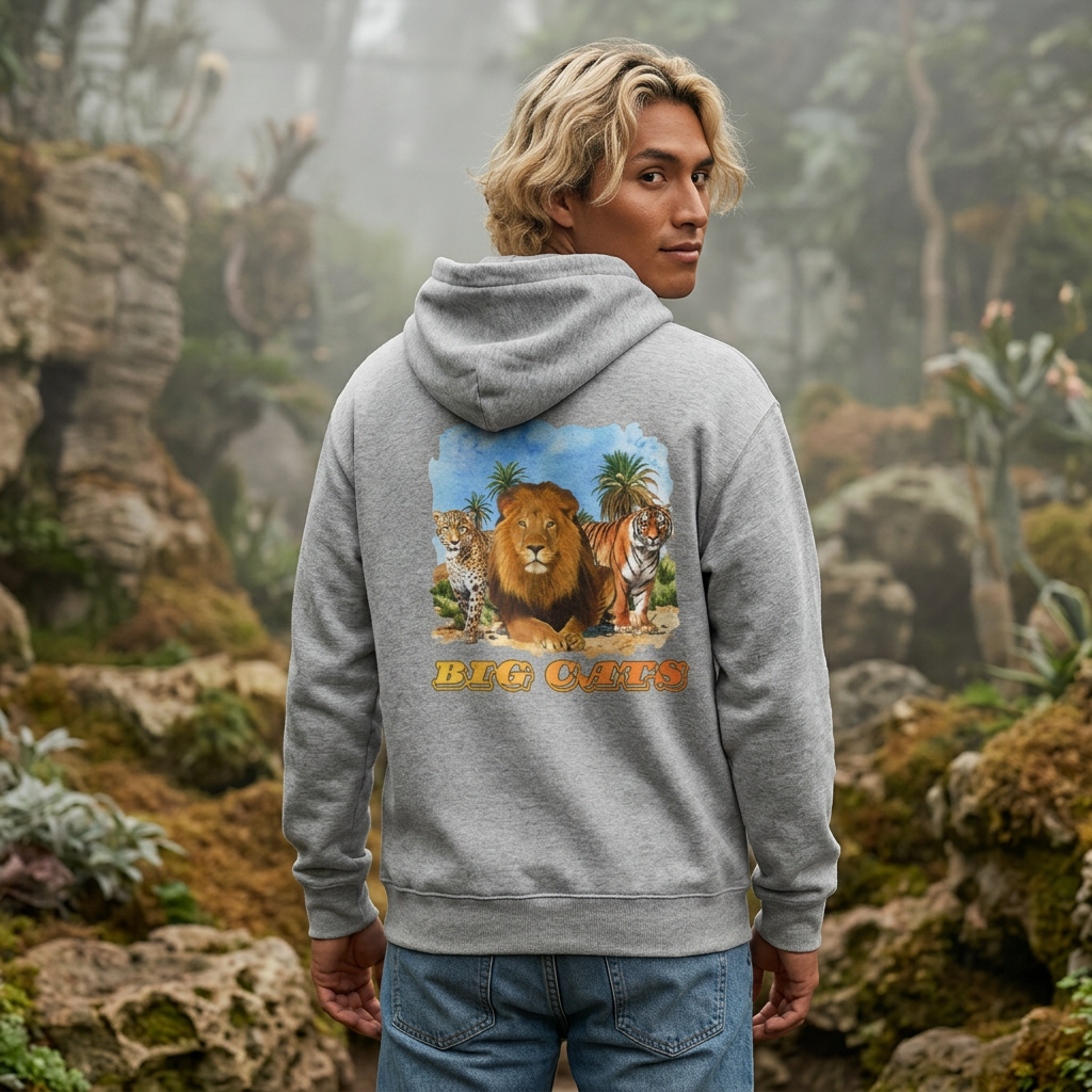 Men's Big Cats Trio Hooded Sweatshirt - Cheetah, Lion, and Tiger