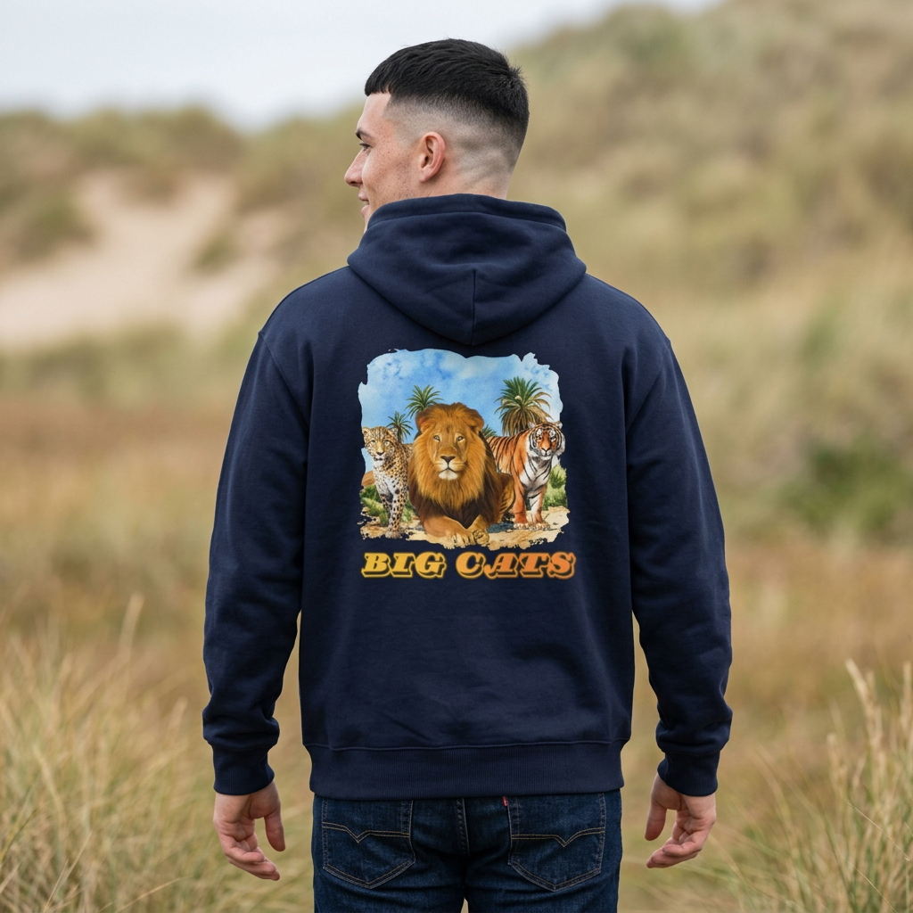 Men's Big Cats Trio Hooded Sweatshirt - Cheetah, Lion, and Tiger