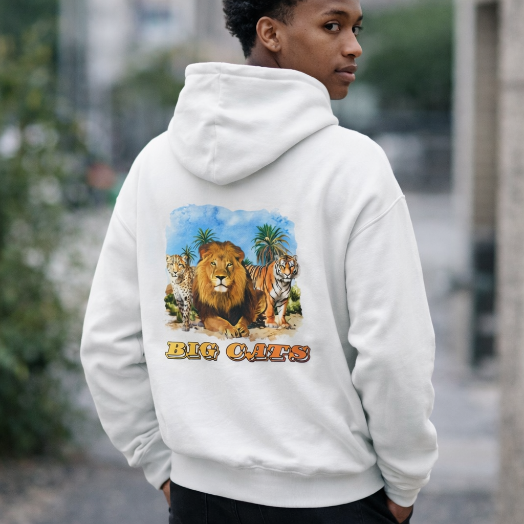 Men's Big Cats Trio Hooded Sweatshirt - Cheetah, Lion, and Tiger