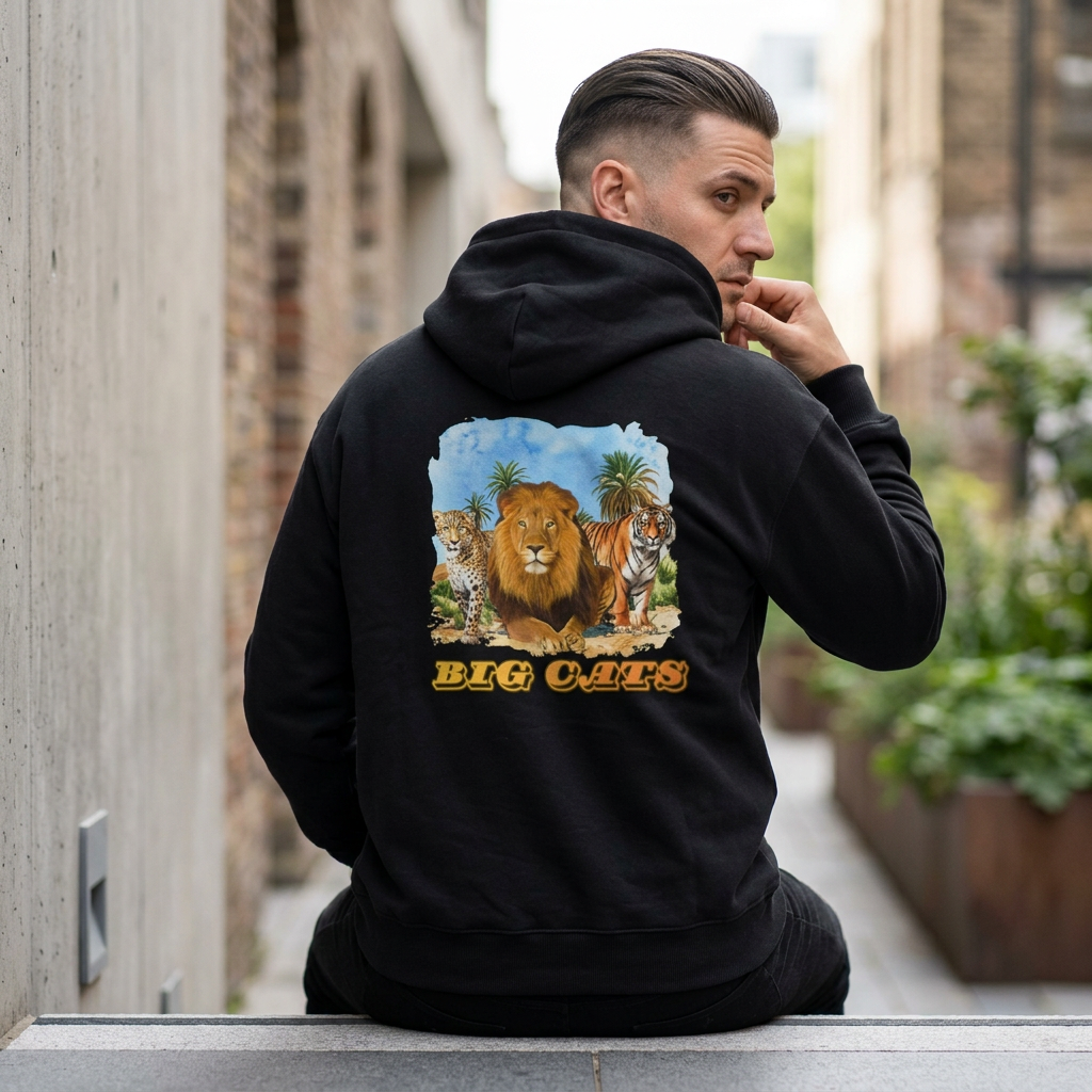 Men's Big Cats Trio Hooded Sweatshirt - Cheetah, Lion, and Tiger