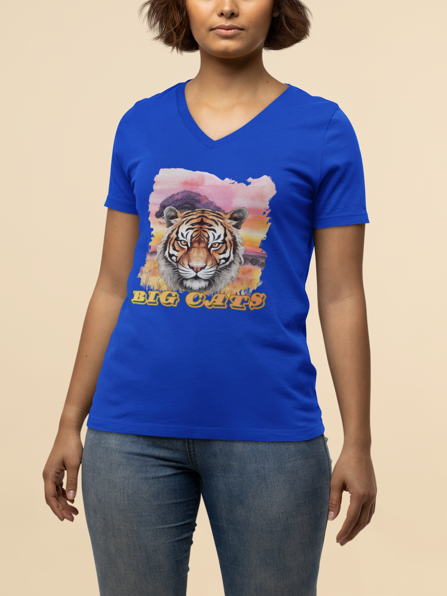 Women's Tiger Big Cats V-Neck Tee
