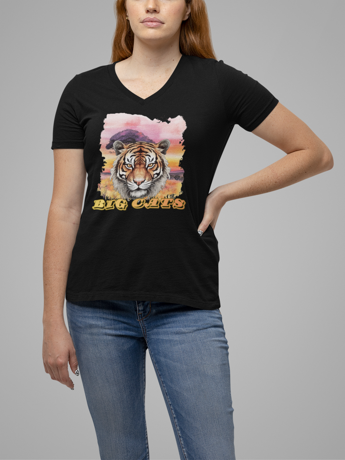 Women's Tiger Big Cats V-Neck Tee