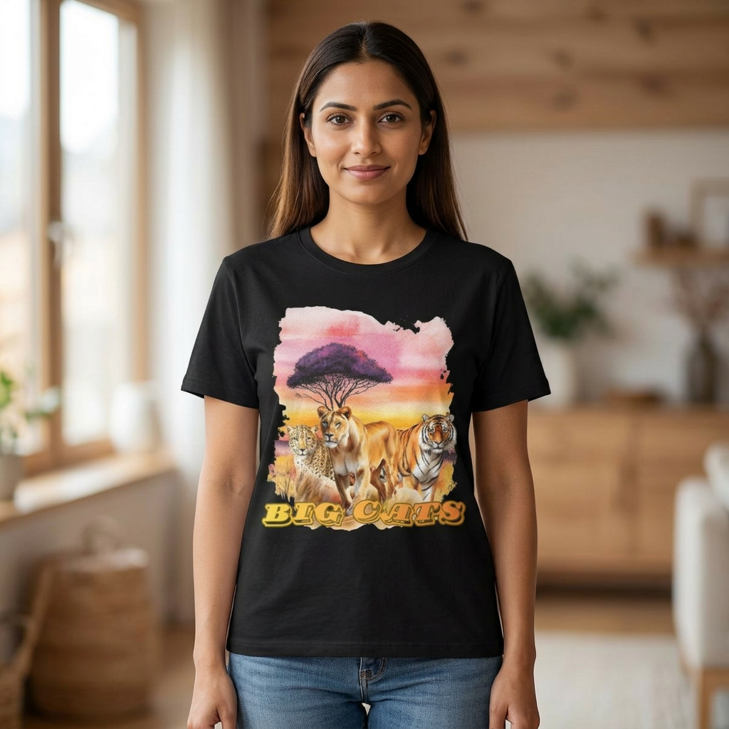 Women's Big Cats Trio T-Shirt - Cheetah, Lioness, and Tiger