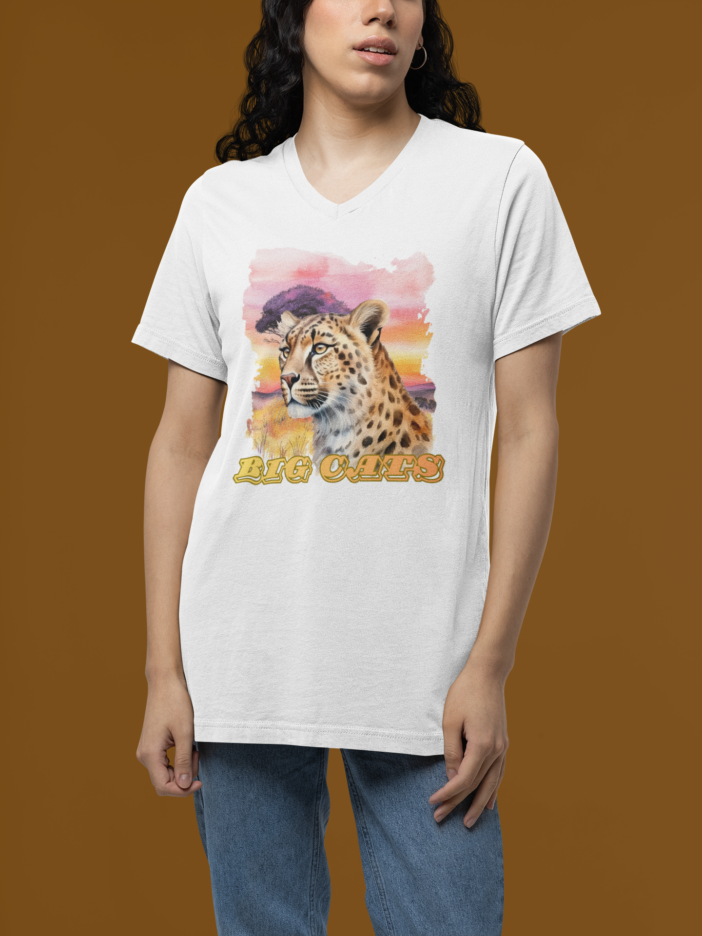 Women's Cheetah Big Cats V-Neck Tee
