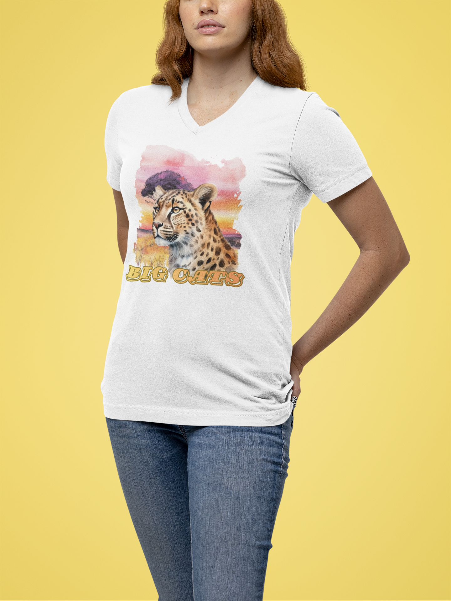Women's Cheetah Big Cats V-Neck Tee