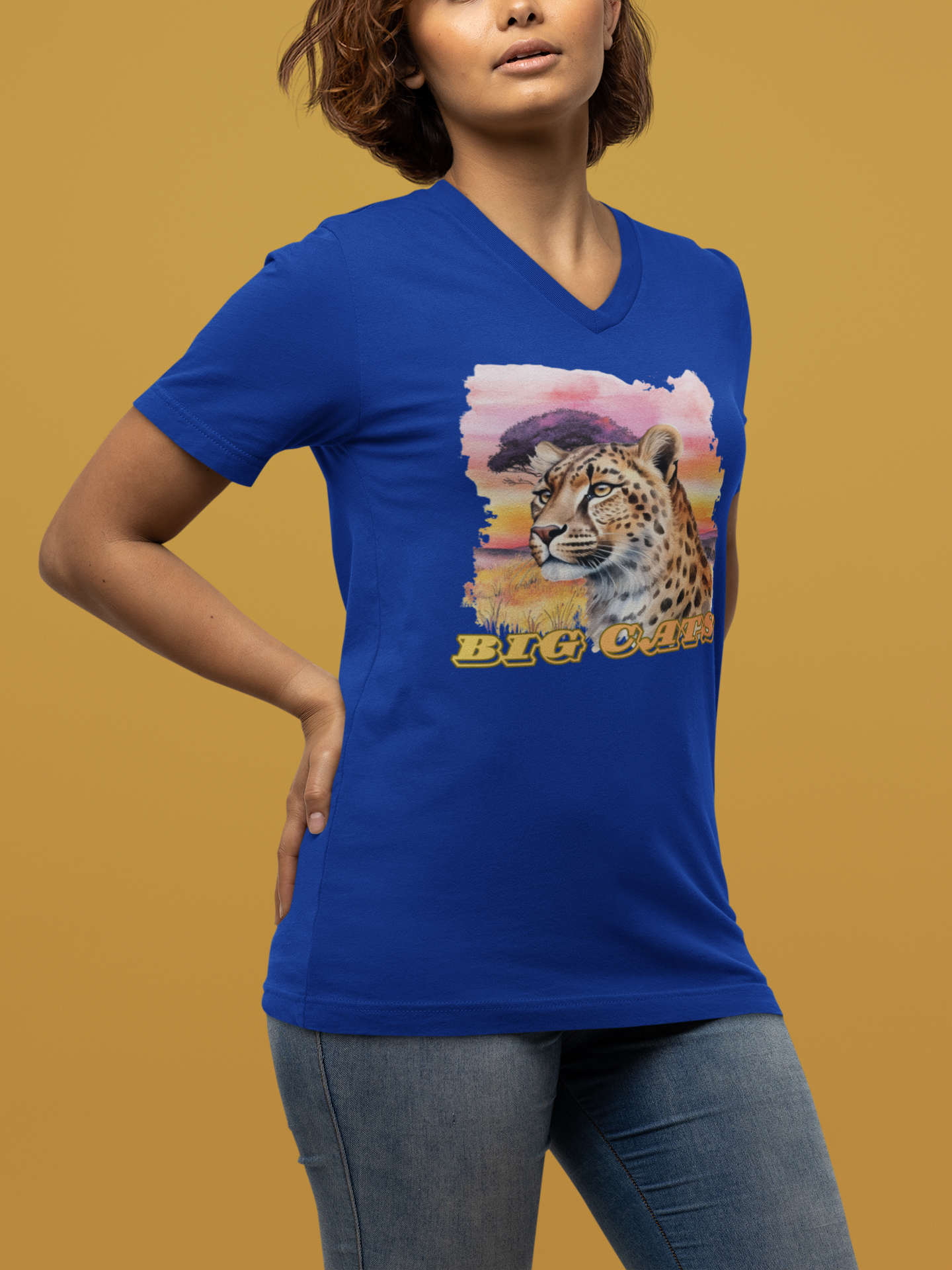 Women's Cheetah Big Cats V-Neck Tee