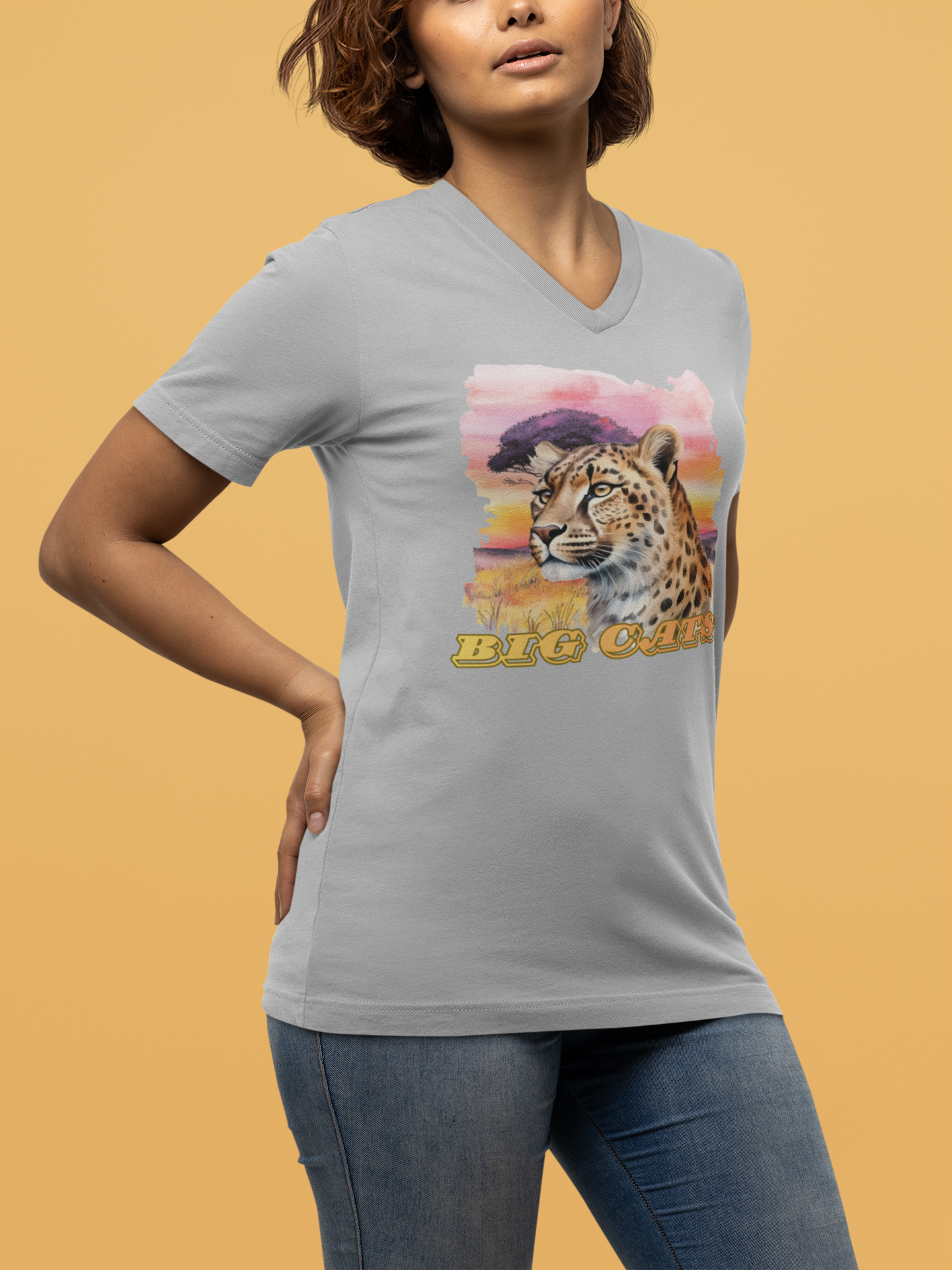 Women's Cheetah Big Cats V-Neck Tee