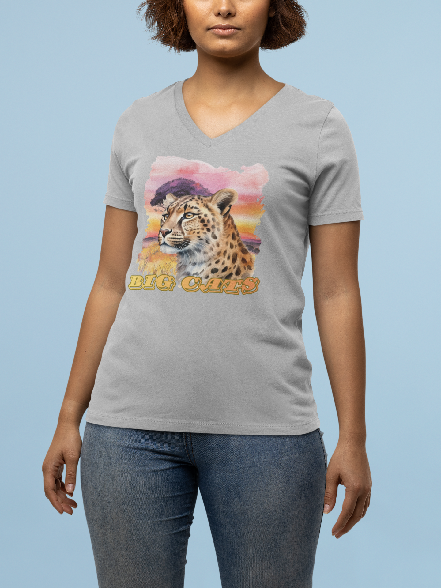 Women's Cheetah Big Cats V-Neck Tee