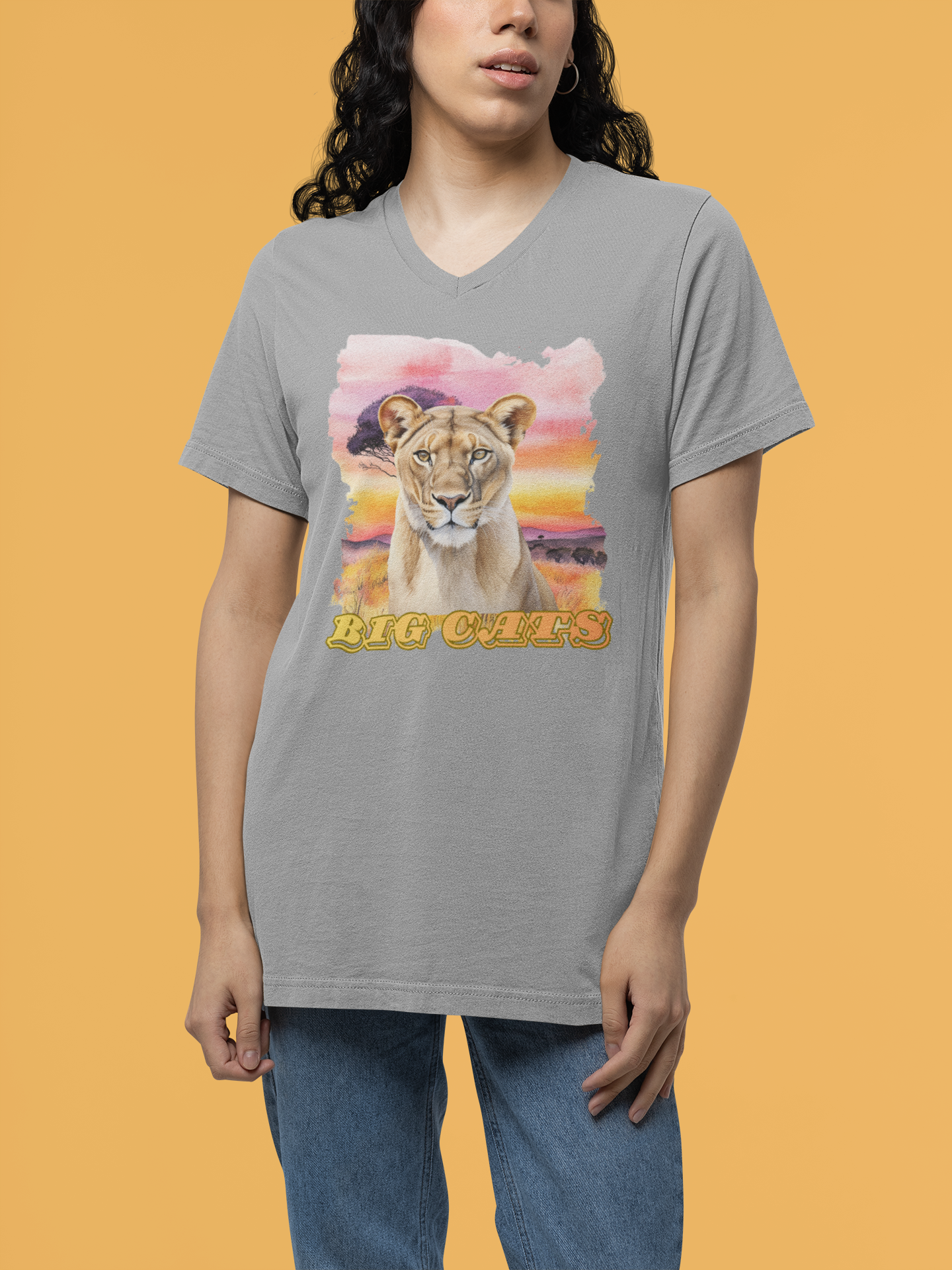Women's Lioness Big Cats V-Neck Tee