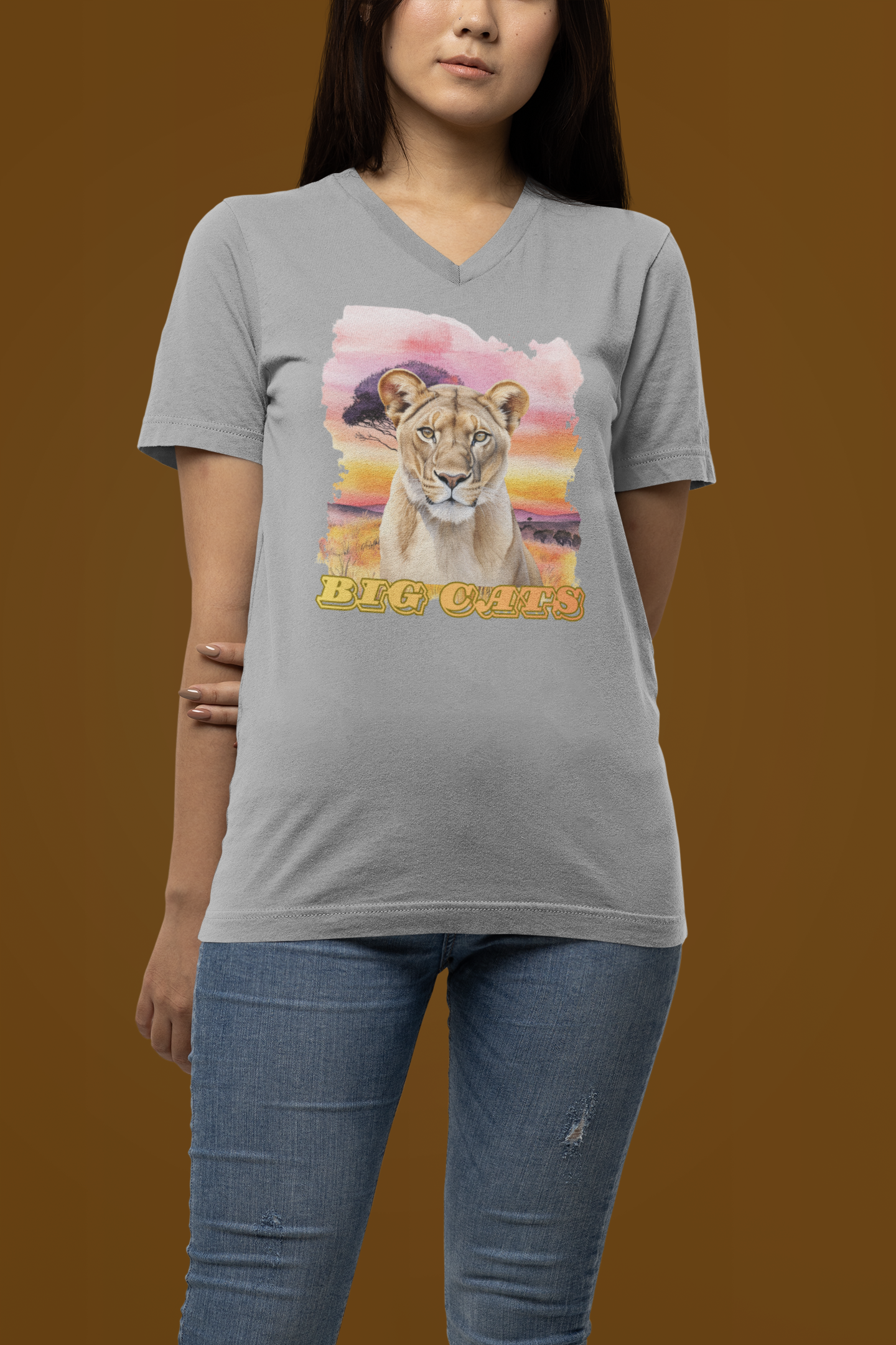 Women's Lioness Big Cats V-Neck Tee