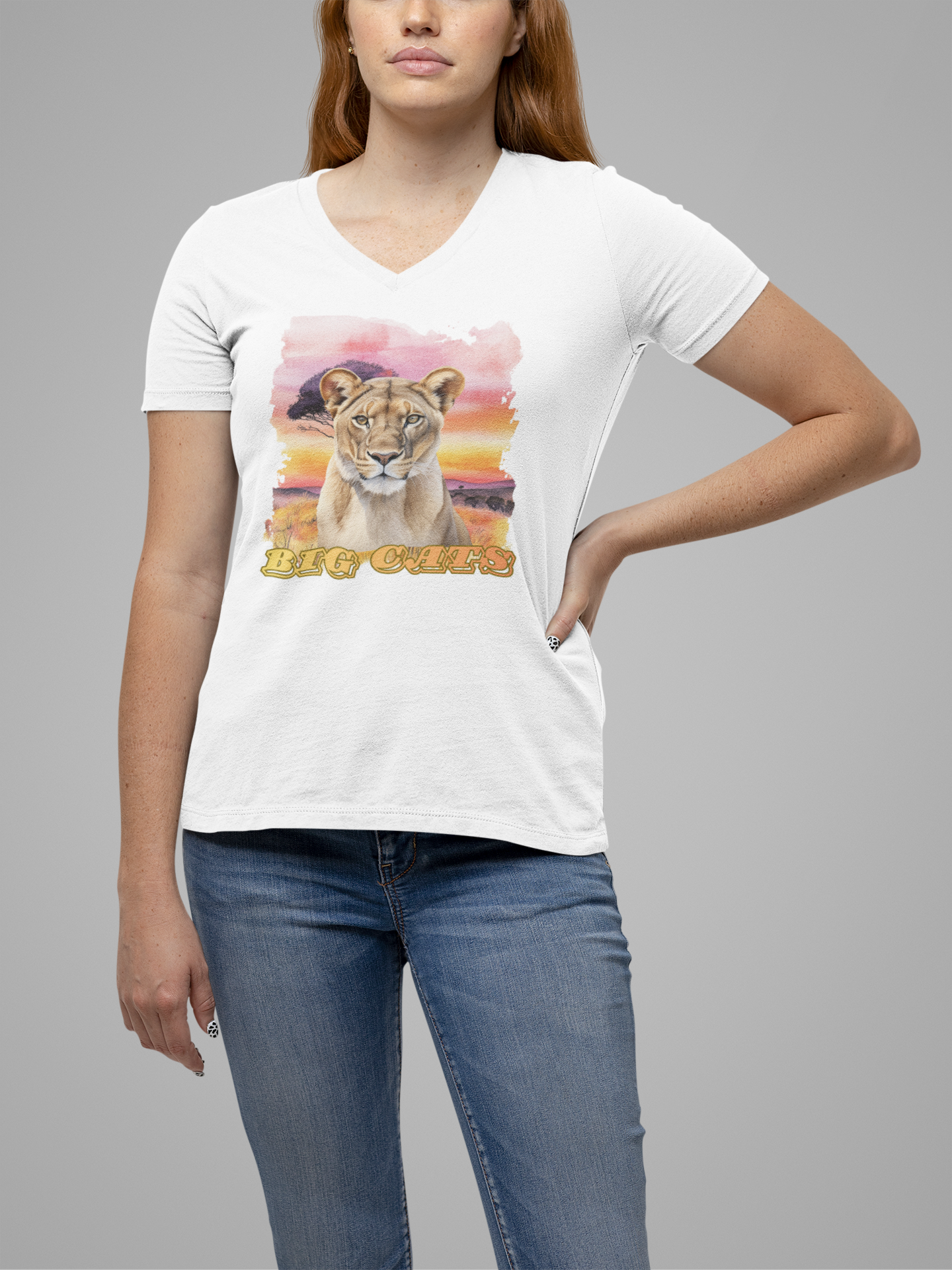 Women's Lioness Big Cats V-Neck Tee