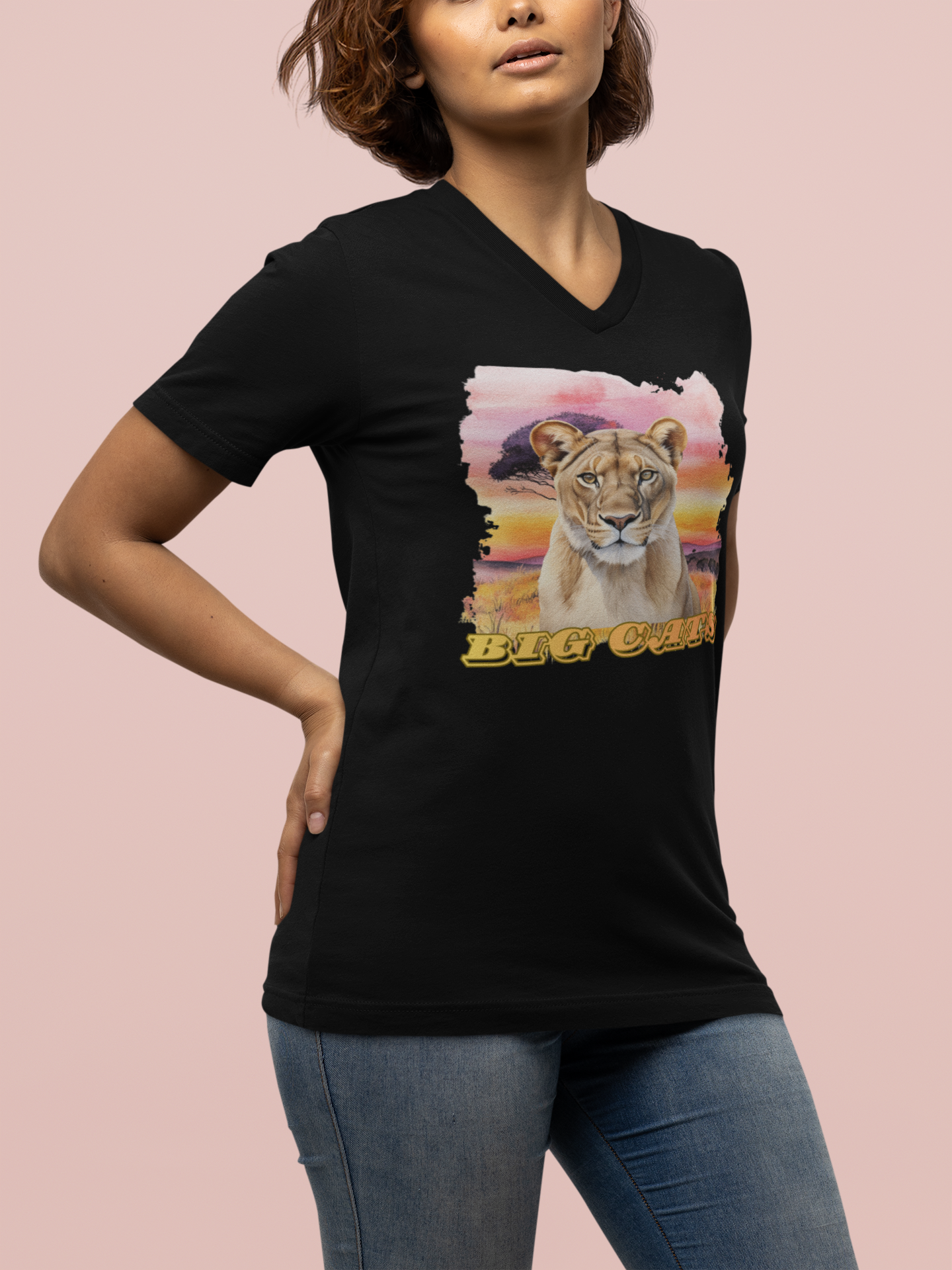 Women's Lioness Big Cats V-Neck Tee