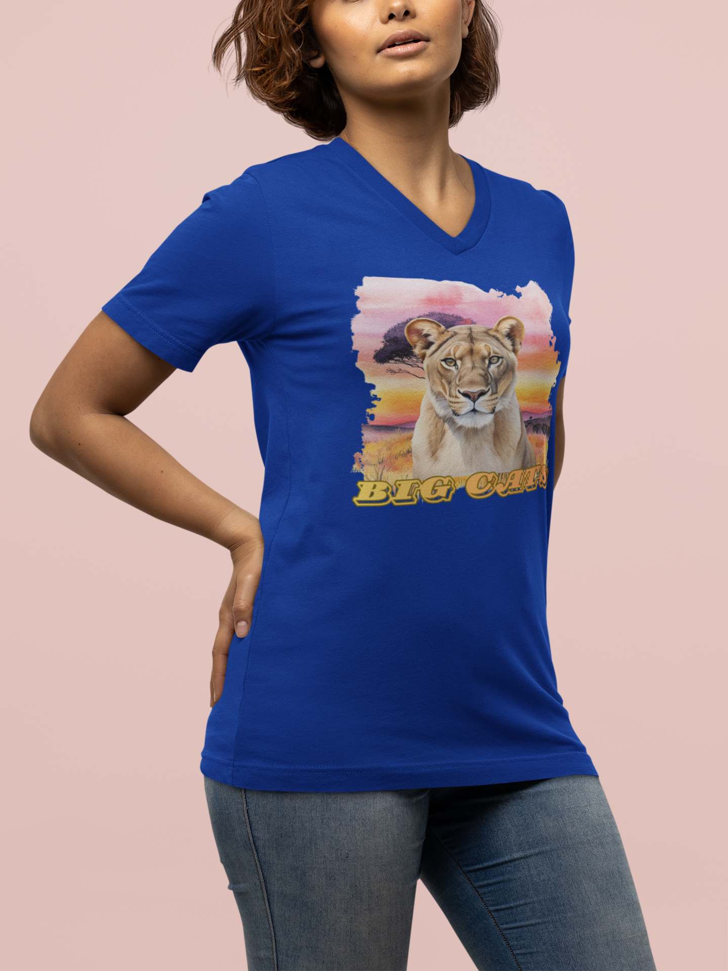 Women's Lioness Big Cats V-Neck Tee
