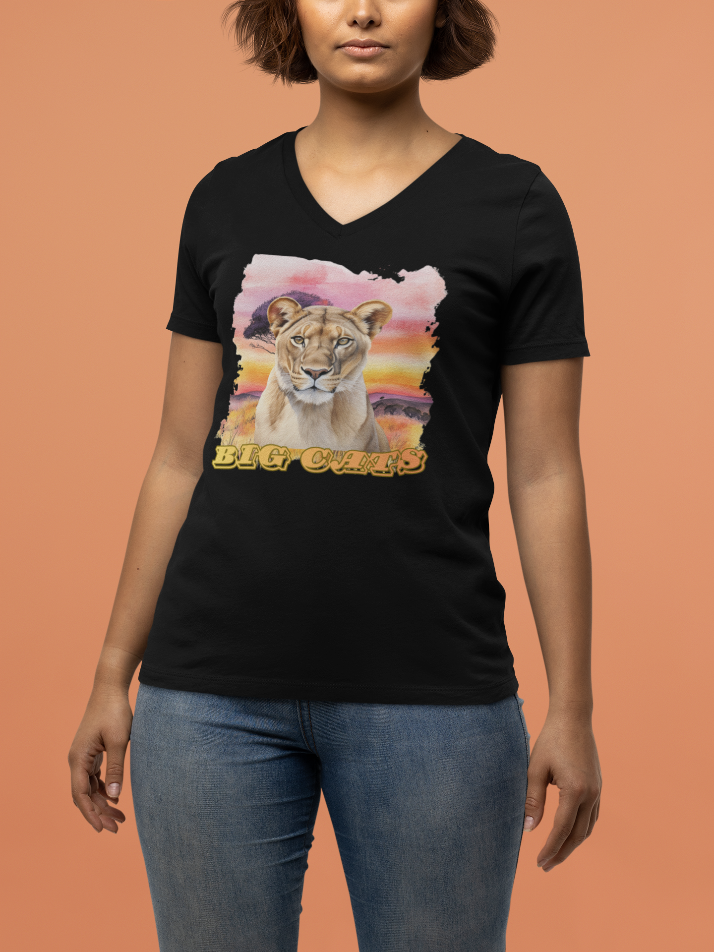 Women's Lioness Big Cats V-Neck Tee