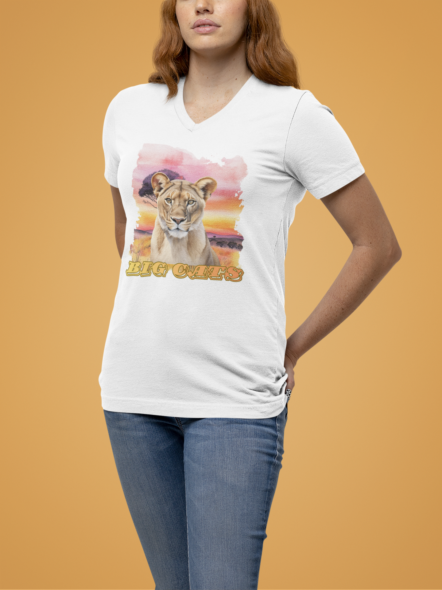 Women's Lioness Big Cats V-Neck Tee