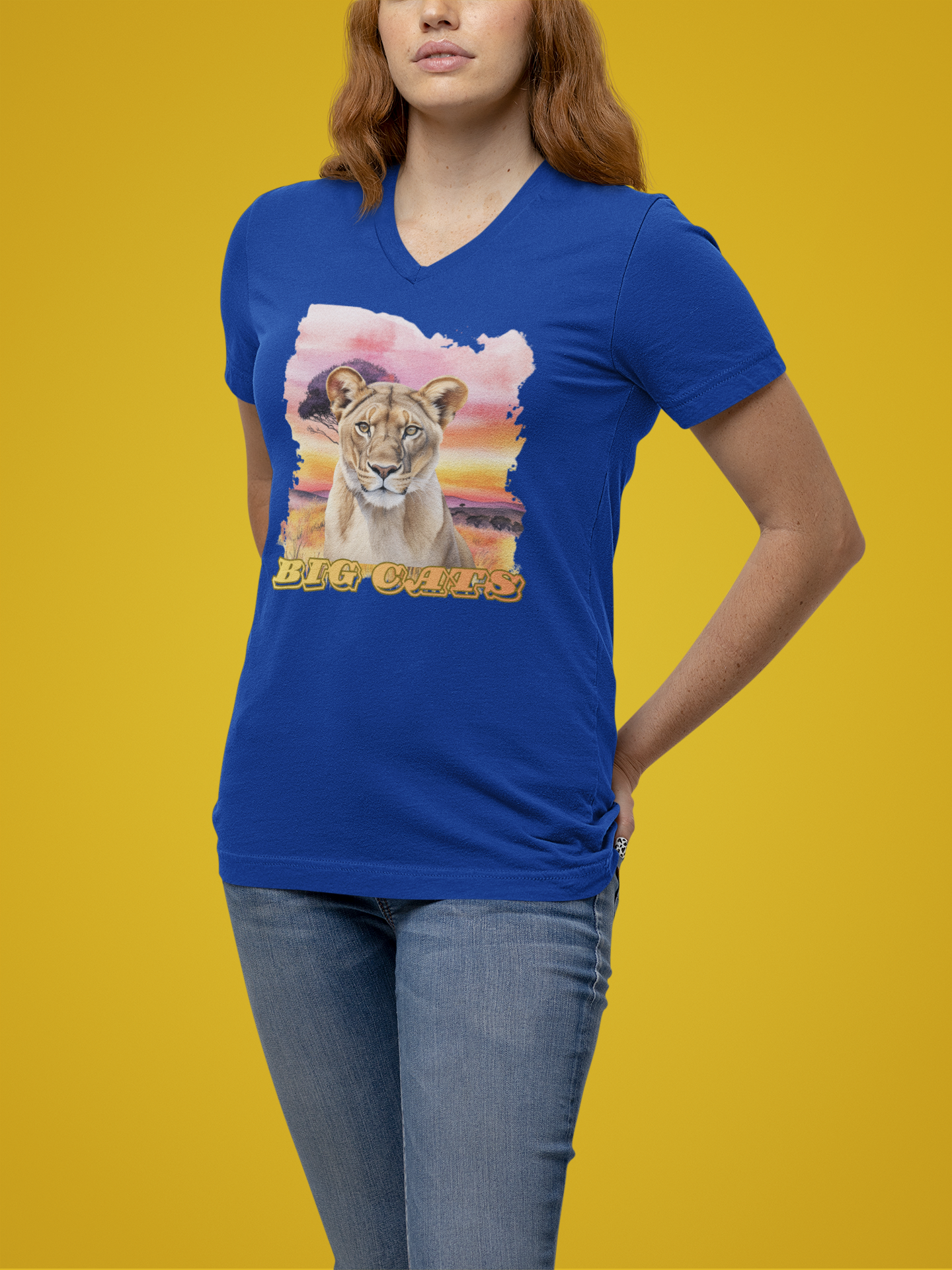 Women's Lioness Big Cats V-Neck Tee