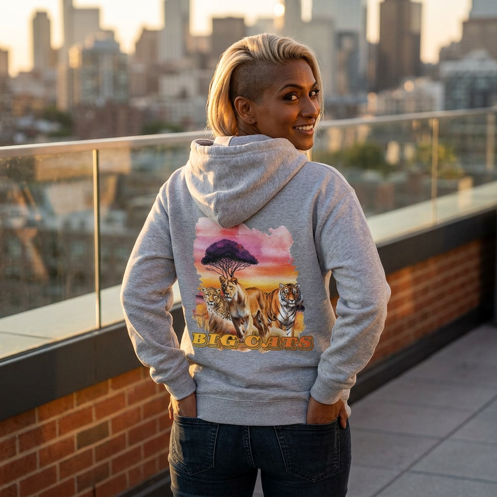 Women's Big Cats Trio Hoodie - Cheetah, Lion, and Tiger