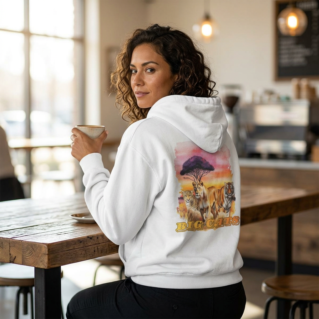Women's Big Cats Trio Hoodie - Cheetah, Lion, and Tiger