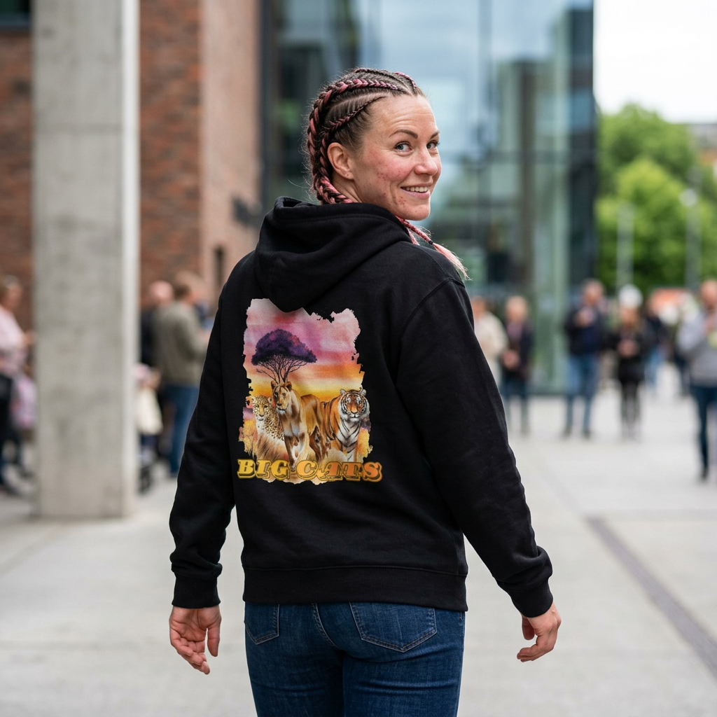 Women's Big Cats Trio Hoodie - Cheetah, Lion, and Tiger