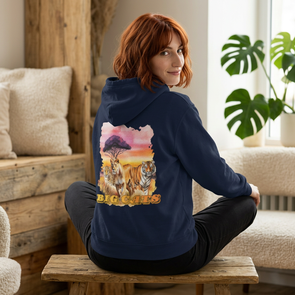 Women's Big Cats Trio Hoodie - Cheetah, Lion, and Tiger