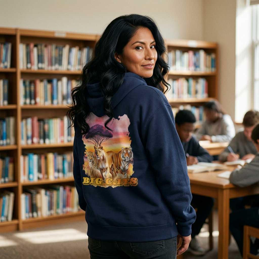 Women's Big Cats Trio Hoodie - Cheetah, Lion, and Tiger