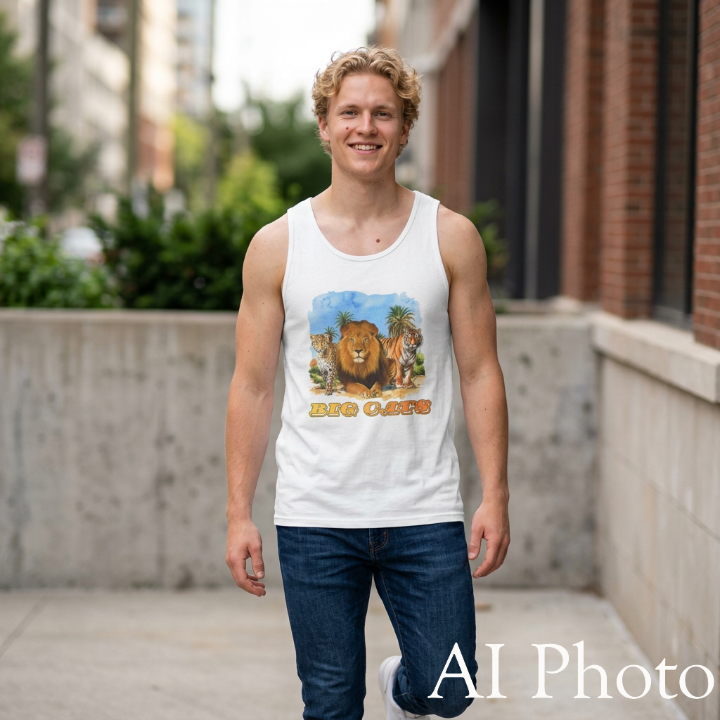Mens Big Cats Trio Tank Top — Cheetah, Lion, & Tiger