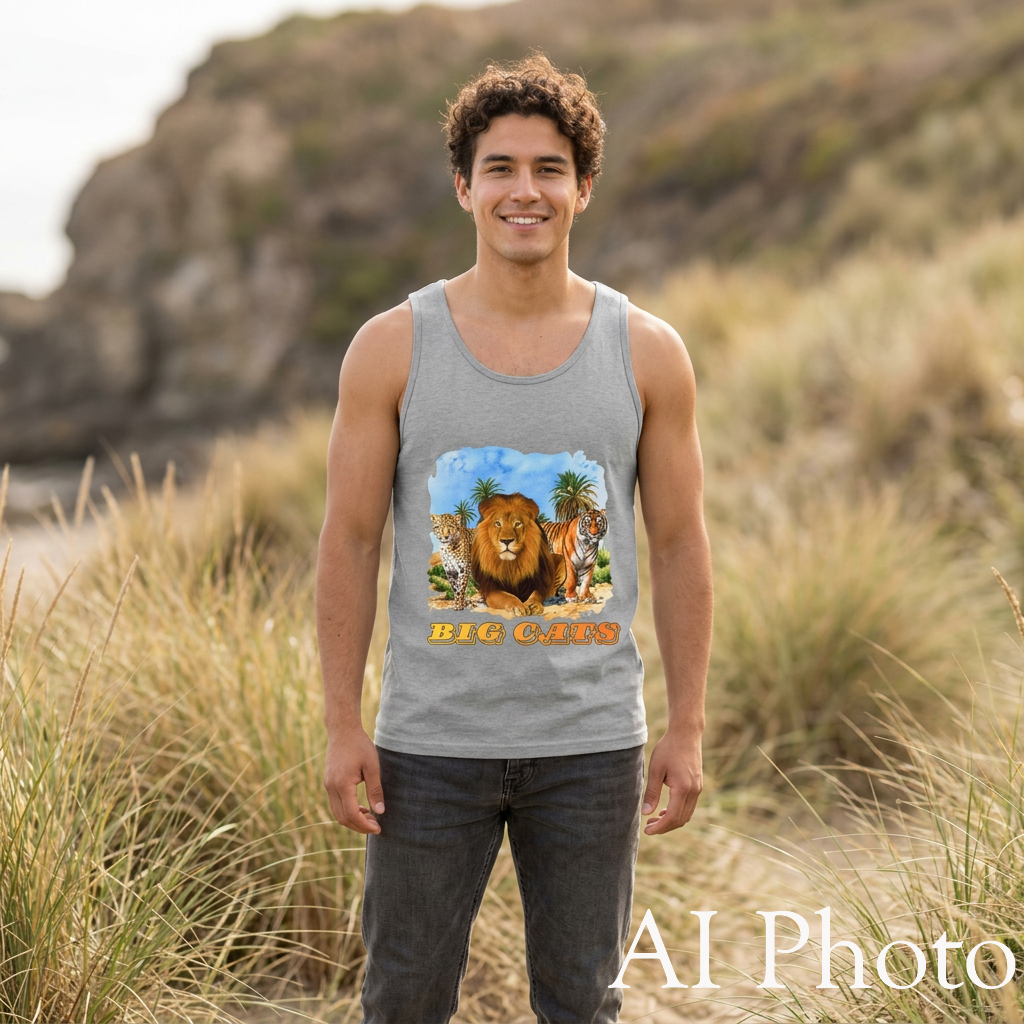Mens Big Cats Trio Tank Top — Cheetah, Lion, & Tiger
