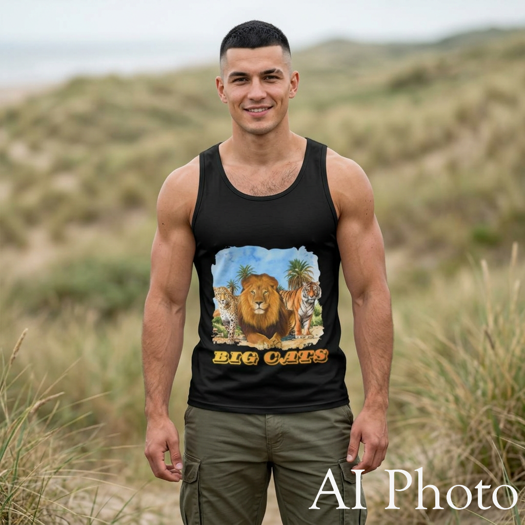 Mens Big Cats Trio Tank Top — Cheetah, Lion, & Tiger