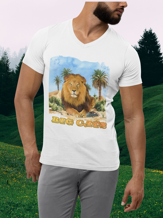Men's Lion Big Cats Short Sleeve V-Neck Tee