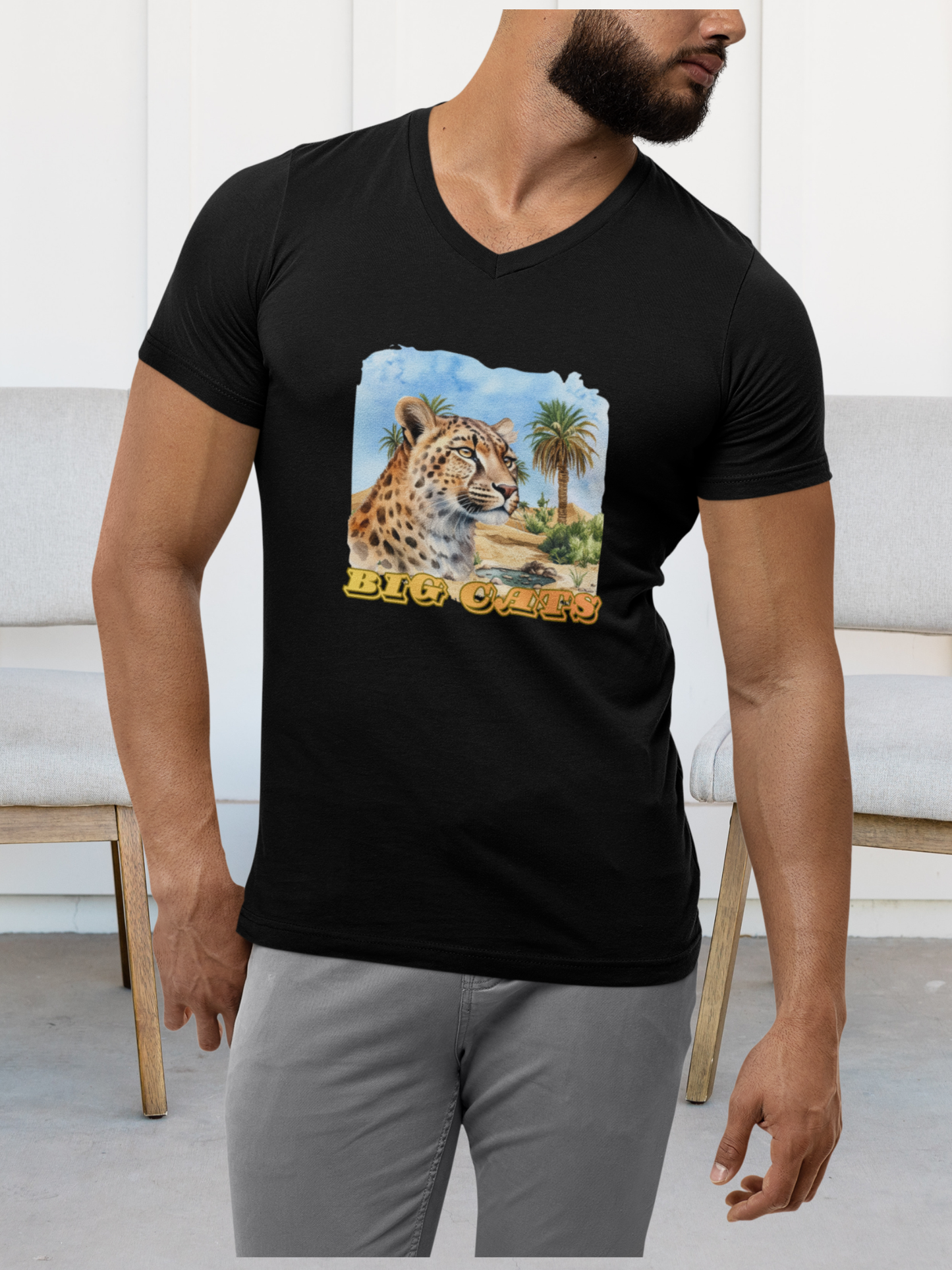 Men's Big Cats Cheetah V-Neck Tee
