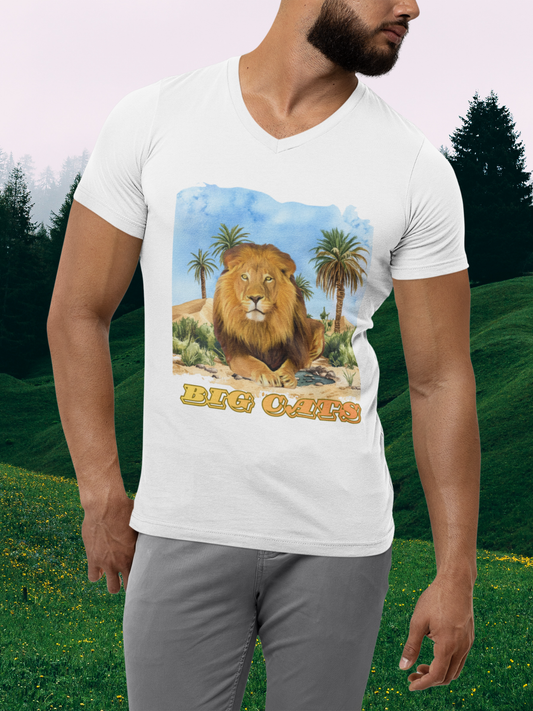 Men's Big Cats Trio V-Neck Tee — Cheetah, Lion, & Tiger
