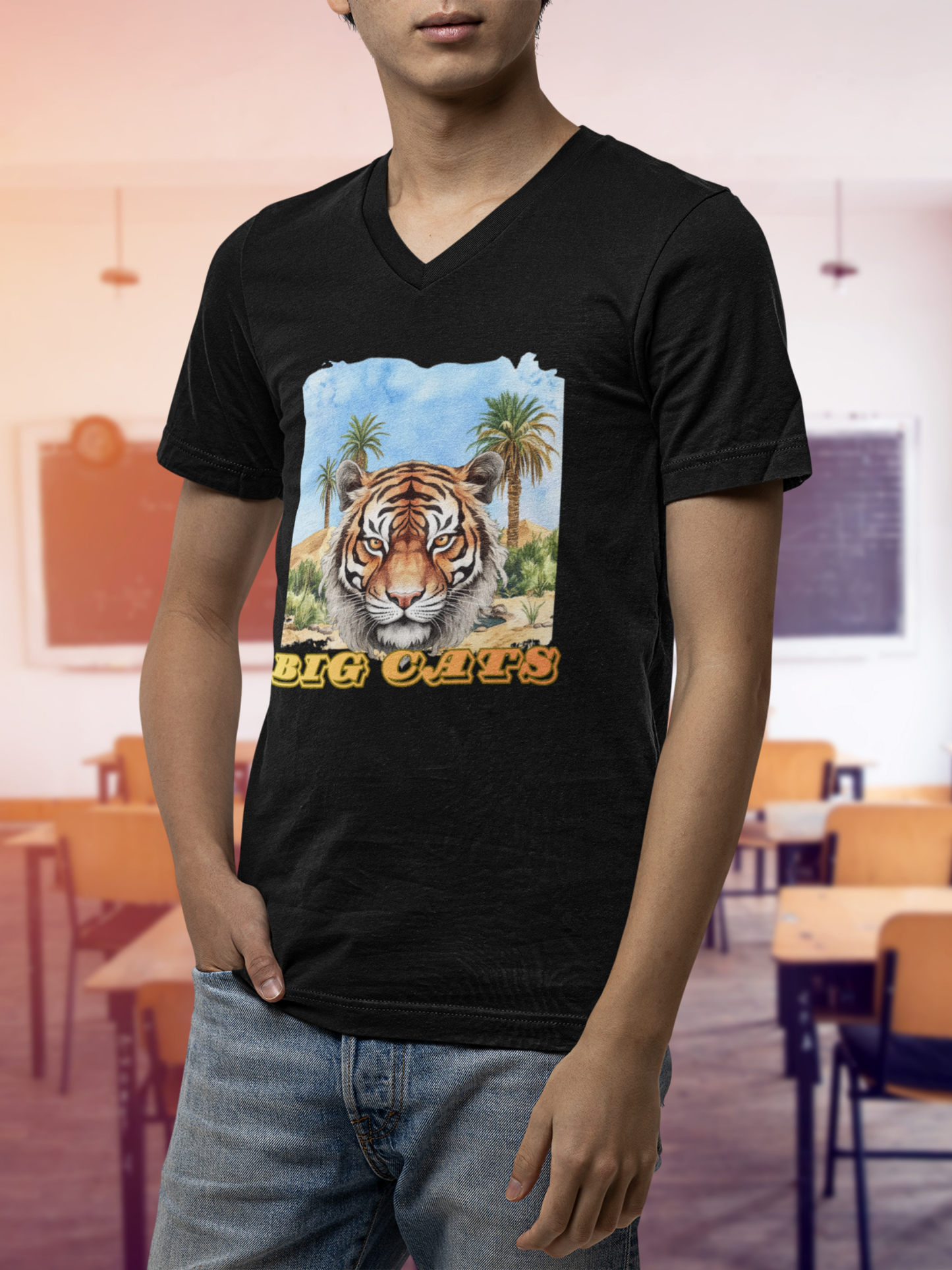Men's Big Cats Tiger V-Neck Tee