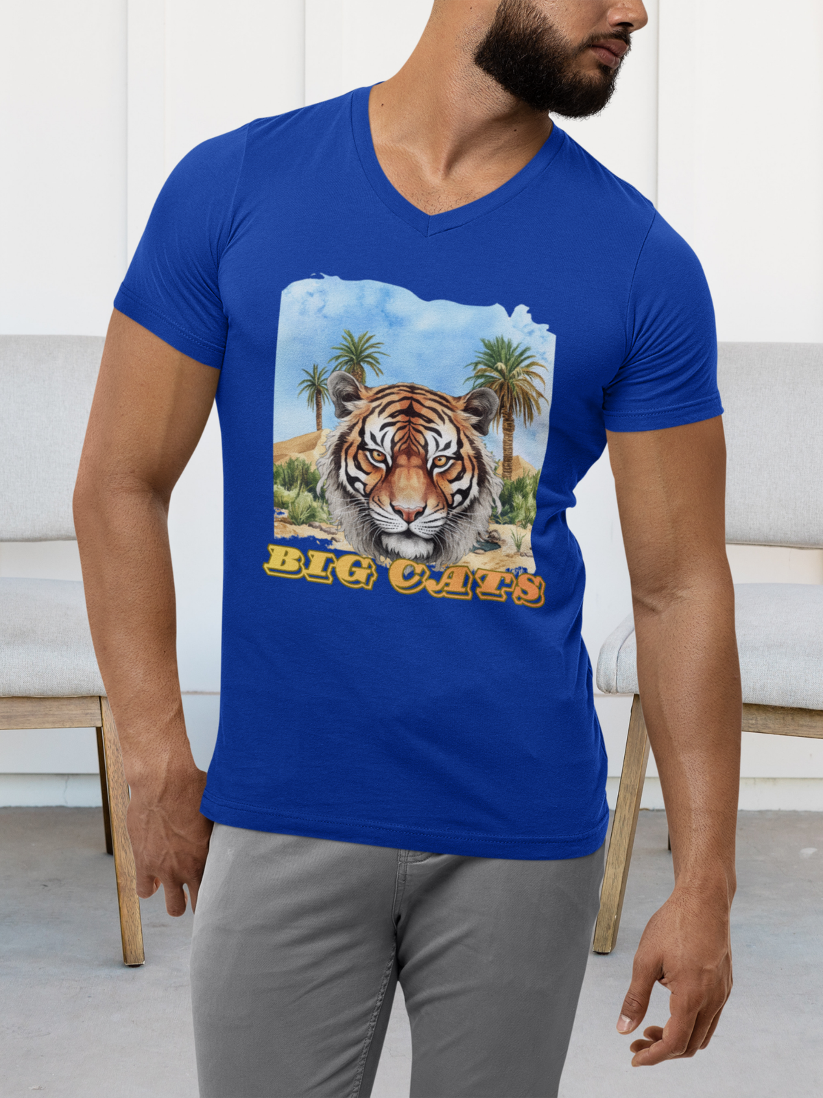 Men's Big Cats Tiger V-Neck Tee