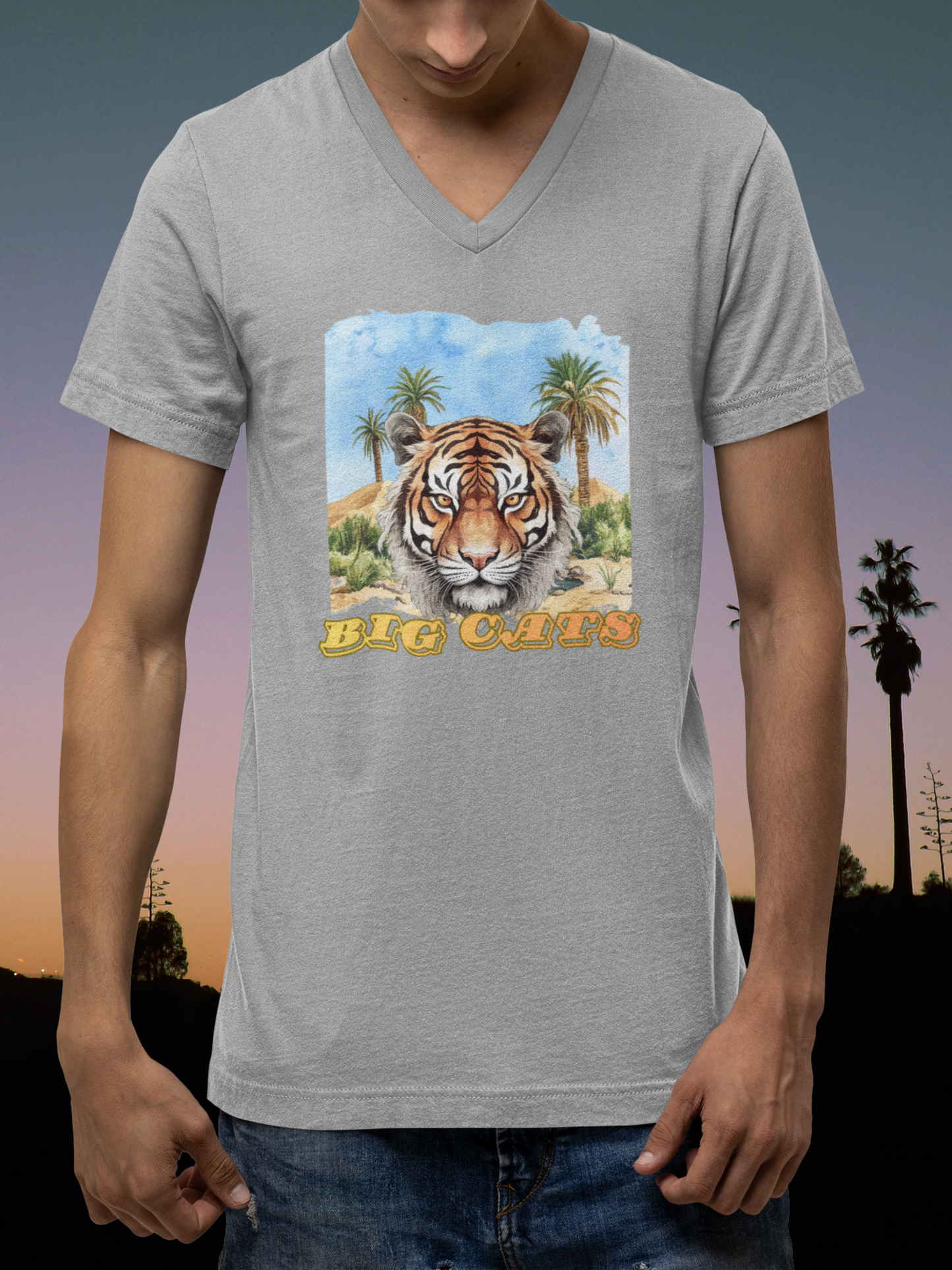 Men's Big Cats Tiger V-Neck Tee