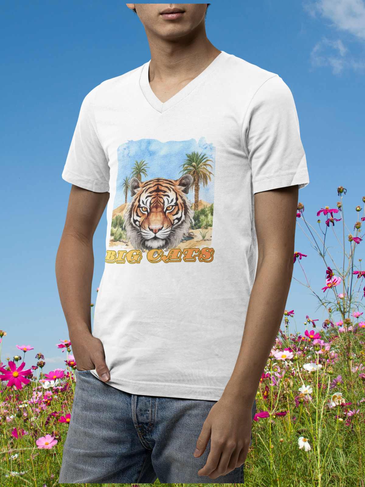 Men's Big Cats Tiger V-Neck Tee