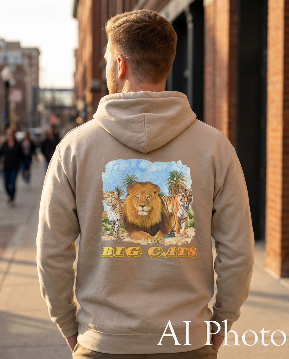Men's Big Cats Trio Hooded Sweatshirt - Cheetah, Lion, and Tiger