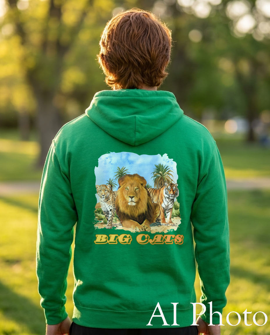 Men's Big Cats Trio Hooded Sweatshirt - Cheetah, Lion, and Tiger